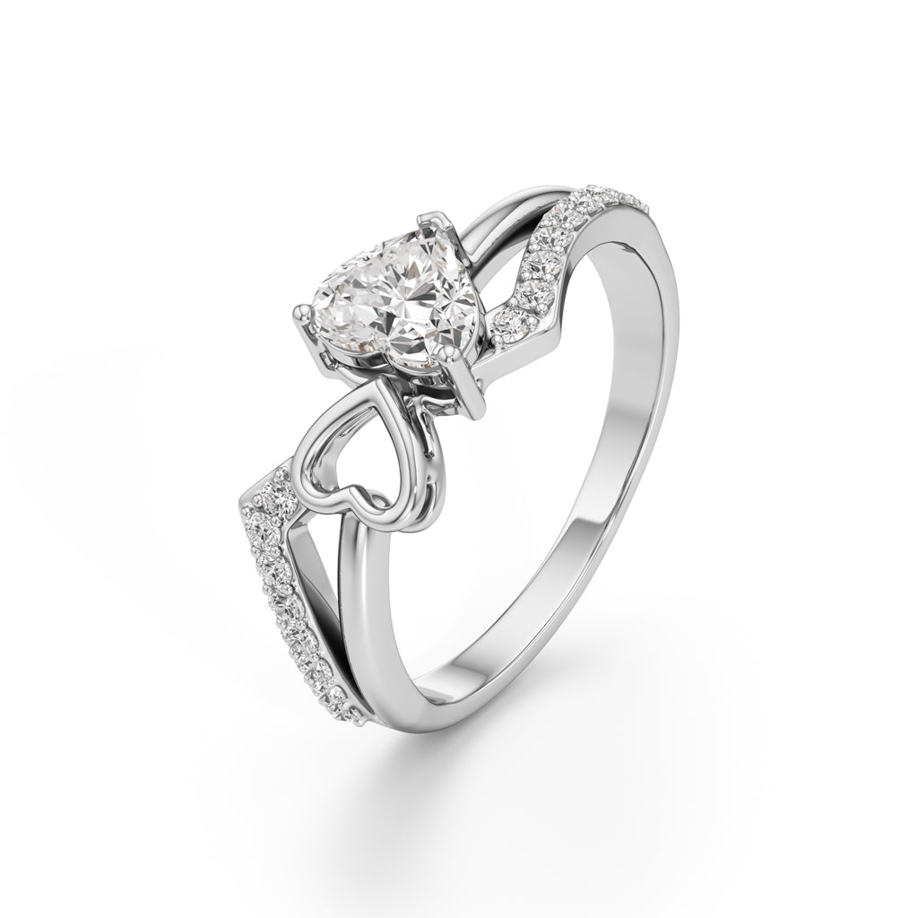 Heart Solitaire Pave Bypass Ring