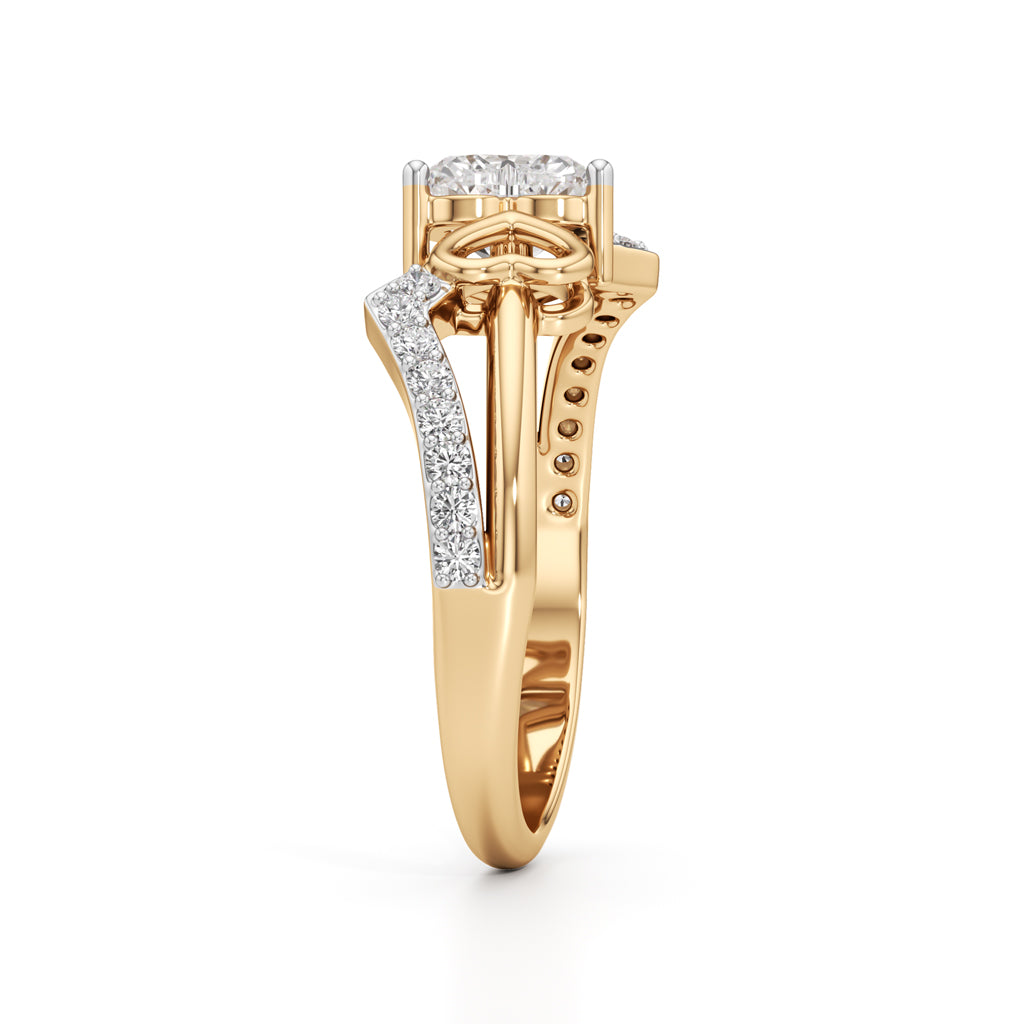 Heart Solitaire Pave Bypass Ring