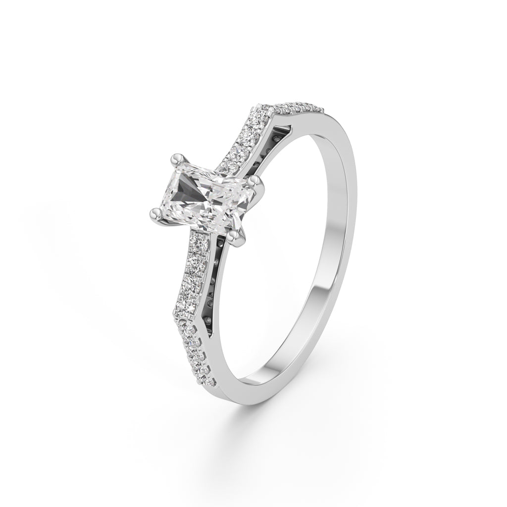 Radiant Cut Solitaire Pave Ring