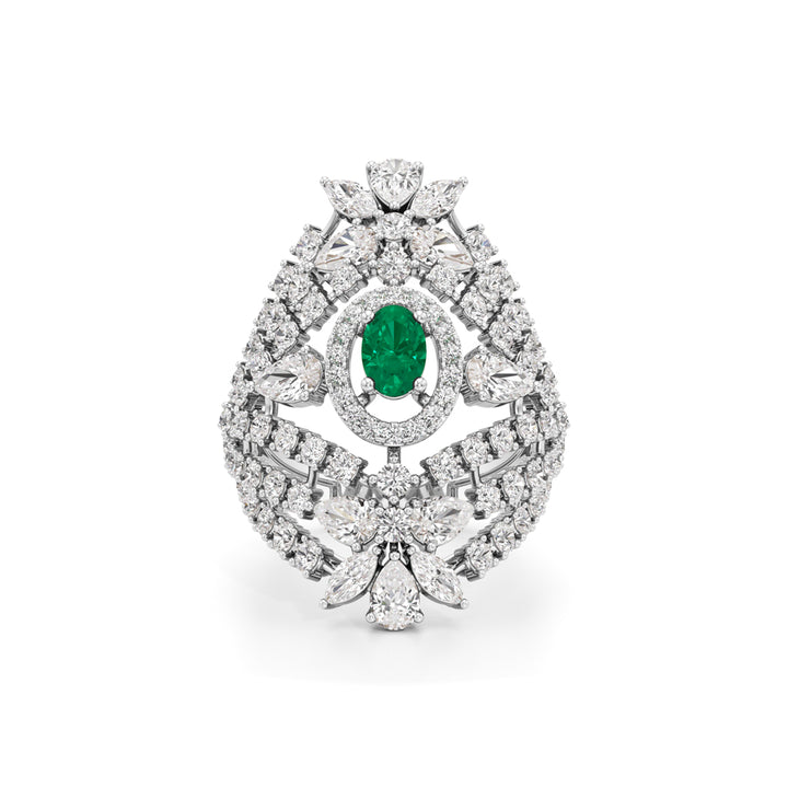 Ornate Emerald and Diamond Cluster Ring