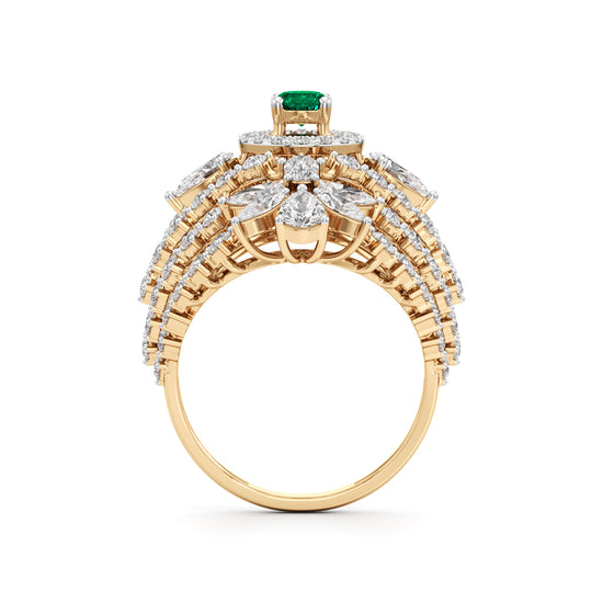 Ornate Emerald and Diamond Cluster Ring