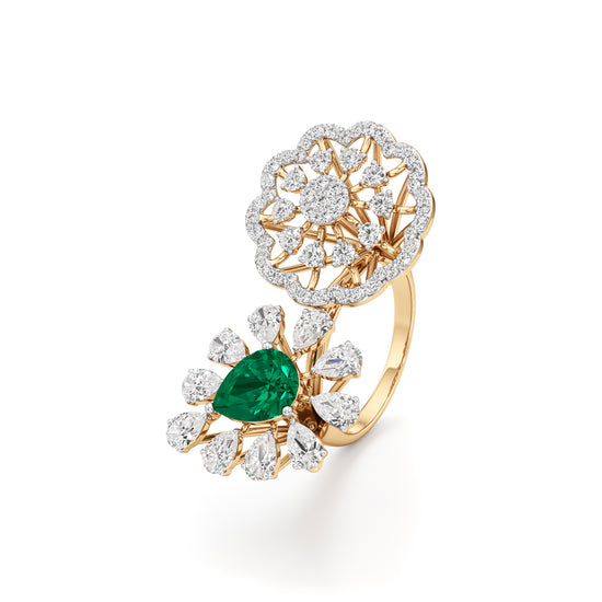 Emerald & Diamond Bloom Ring