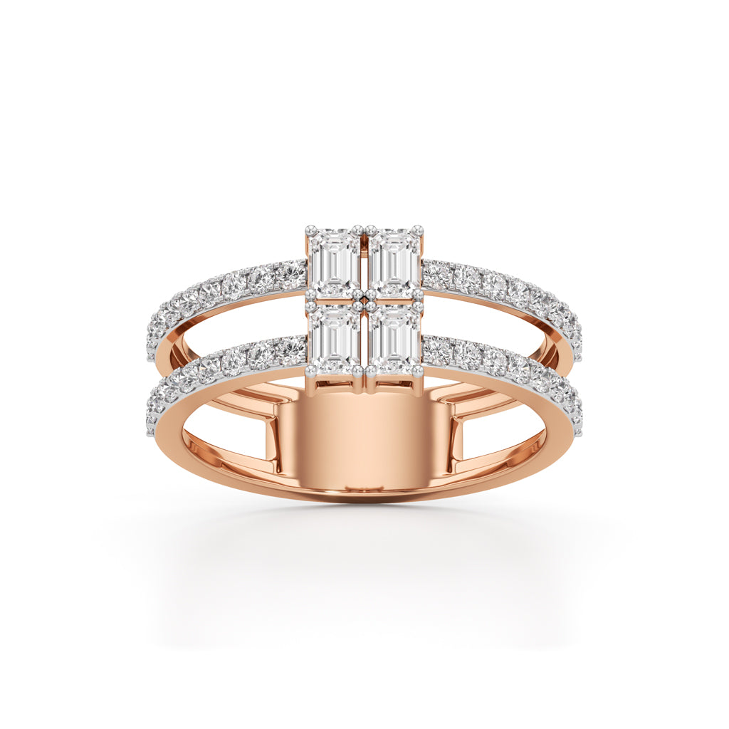 Radiant Quad Diamond Split Shank Ring