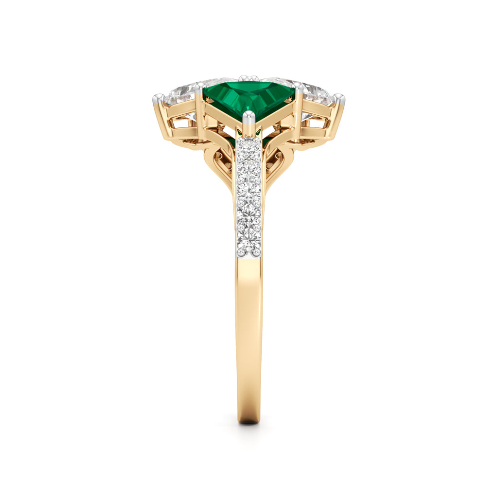 Majestic Emerald Bloom Ring with Radiant Diamond Petals and Pavé Embrace