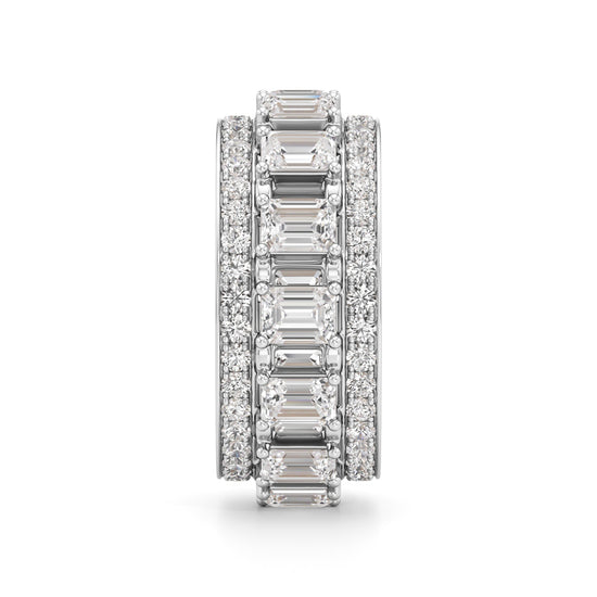 The Radiant Majesty Baguette Diamond Eternity Band with Pave Halo Accents