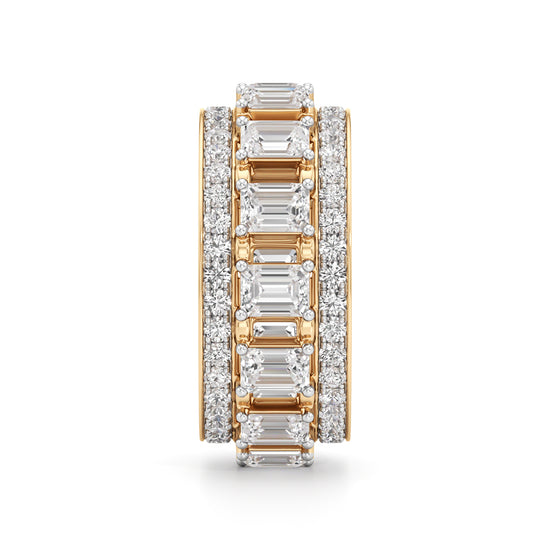 The Radiant Majesty Baguette Diamond Eternity Band with Pave Halo Accents