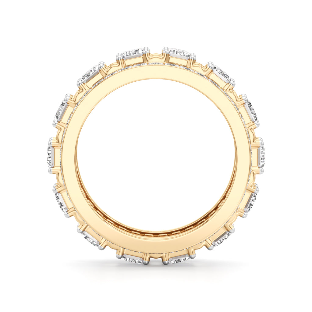 The Radiant Majesty Baguette Diamond Eternity Band with Pave Halo Accents