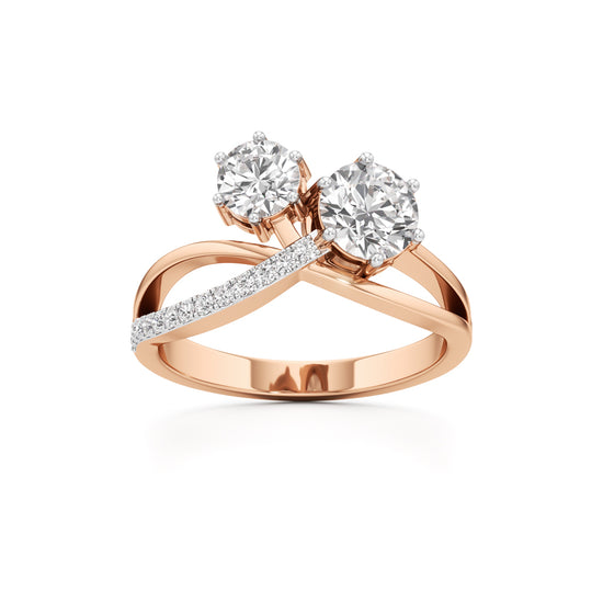 Eclipsed Grace Twin Diamond Crossover Ring with Pavé Accents