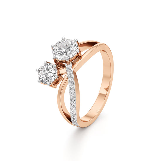 Eclipsed Grace Twin Diamond Crossover Ring with Pavé Accents