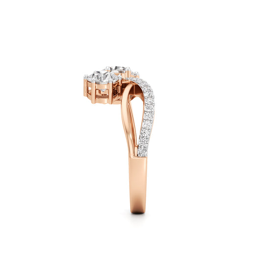 Eclipsed Grace Twin Diamond Crossover Ring with Pavé Accents