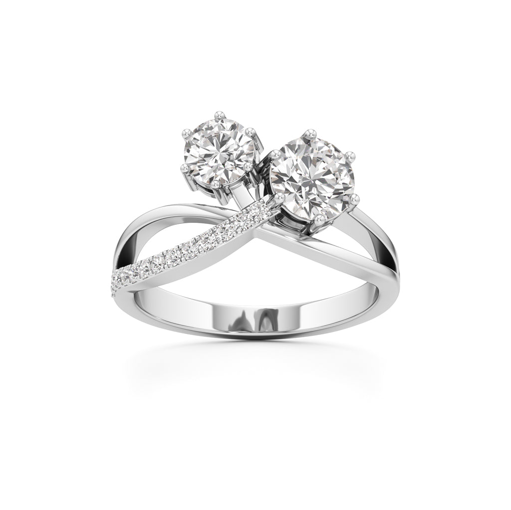 Eclipsed Grace Twin Diamond Crossover Ring with Pavé Accents