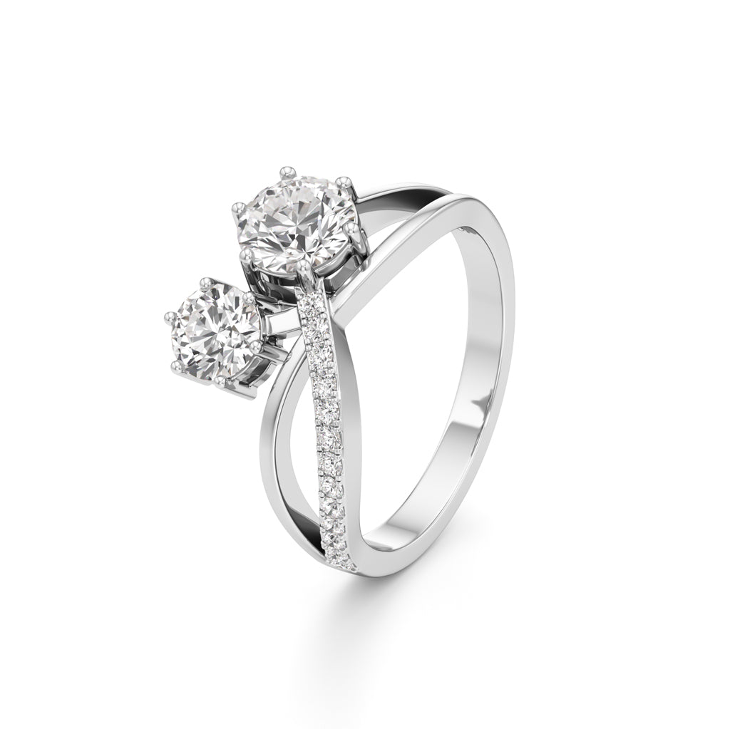 Eclipsed Grace Twin Diamond Crossover Ring with Pavé Accents
