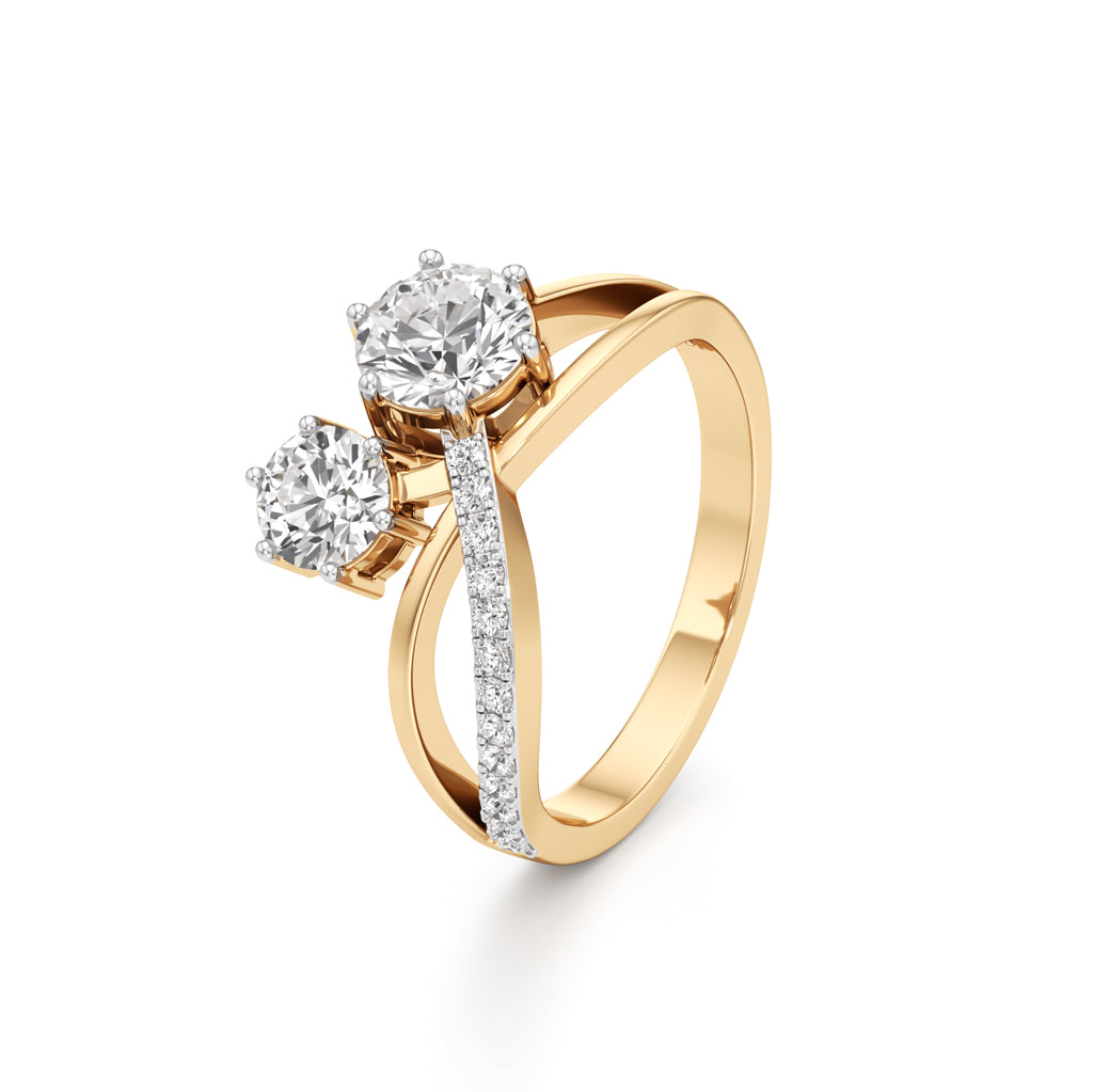Eclipsed Grace Twin Diamond Crossover Ring with Pavé Accents