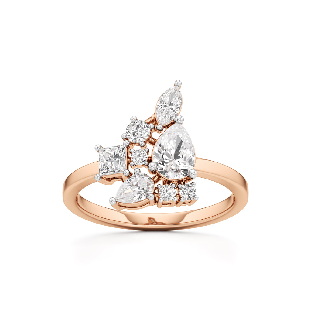 Asymmetrical Diamond Cluster Cocktail Ring