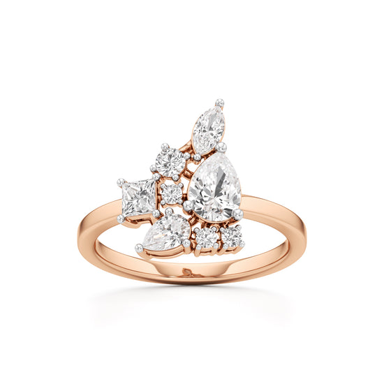 Asymmetrical Diamond Cluster Cocktail Ring