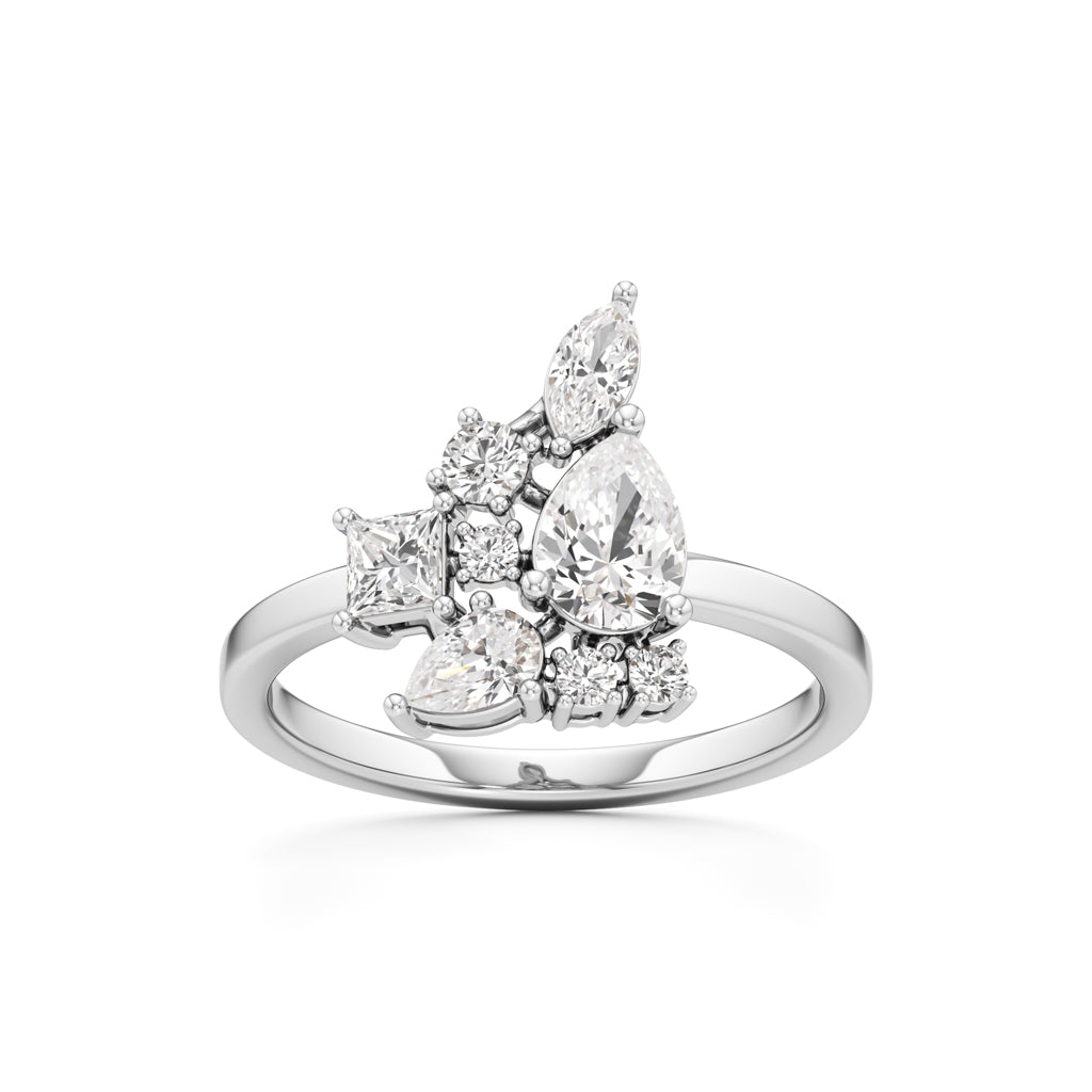 Asymmetrical Diamond Cluster Cocktail Ring