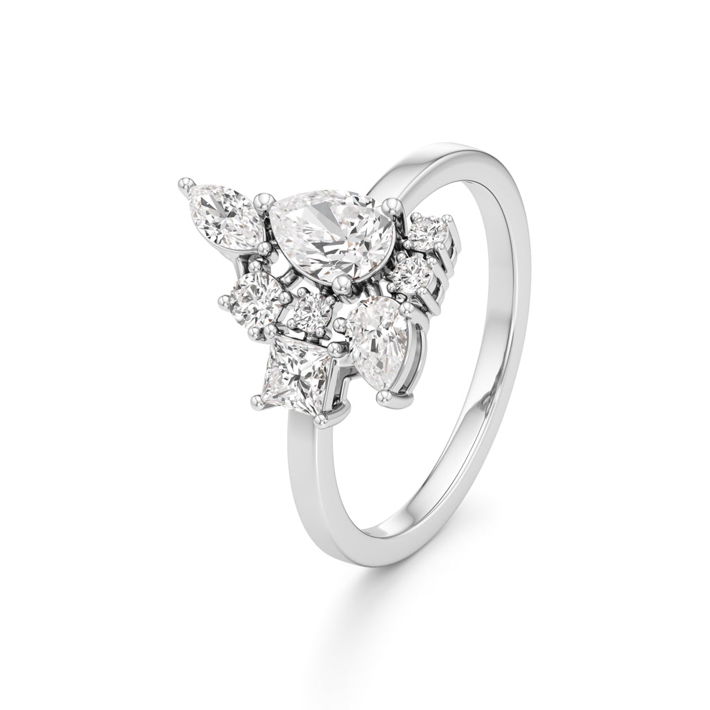 Asymmetrical Diamond Cluster Cocktail Ring