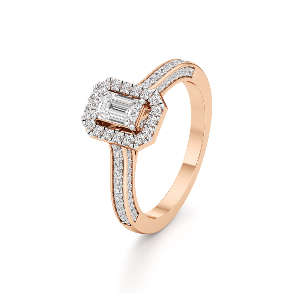 Emerald-Cut Diamond Halo Engagement Ring