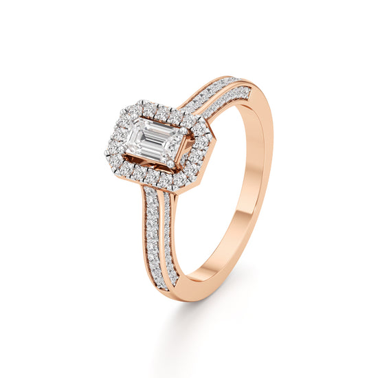 Emerald-Cut Diamond Halo Engagement Ring