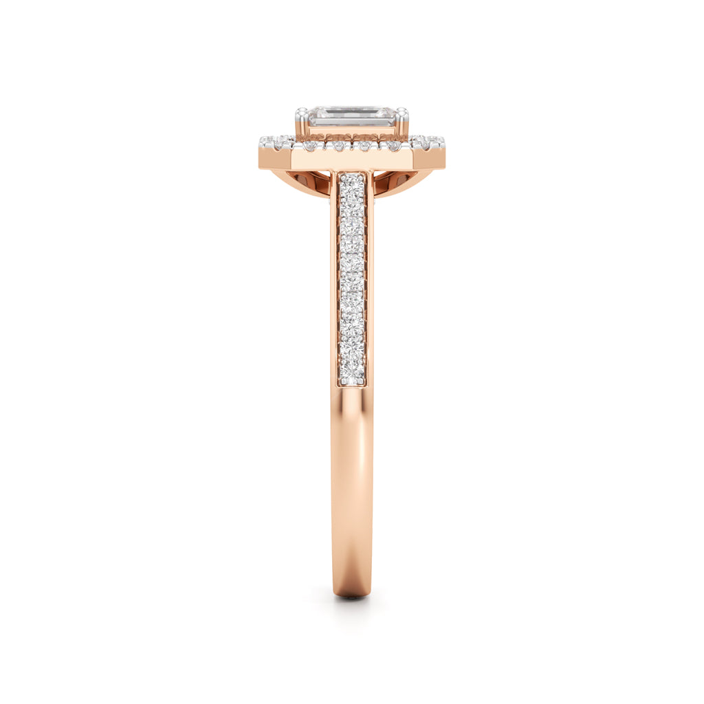 Emerald-Cut Diamond Halo Engagement Ring