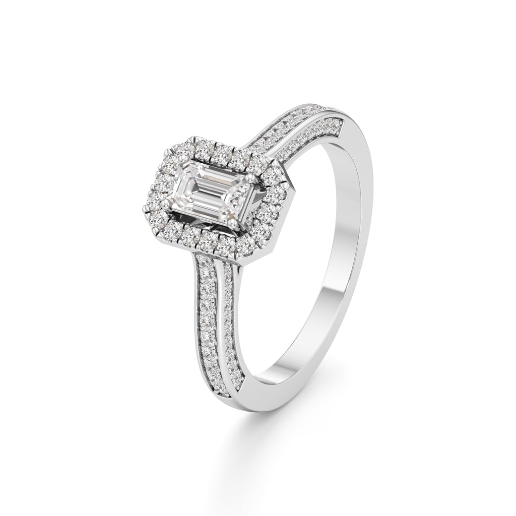 Emerald-Cut Diamond Halo Engagement Ring