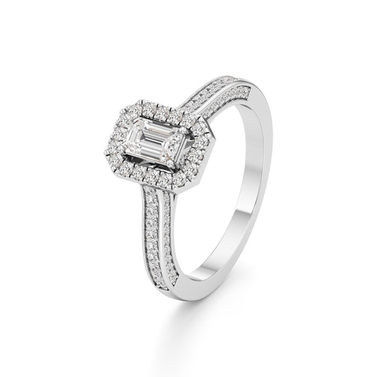 Emerald-Cut Diamond Halo Engagement Ring