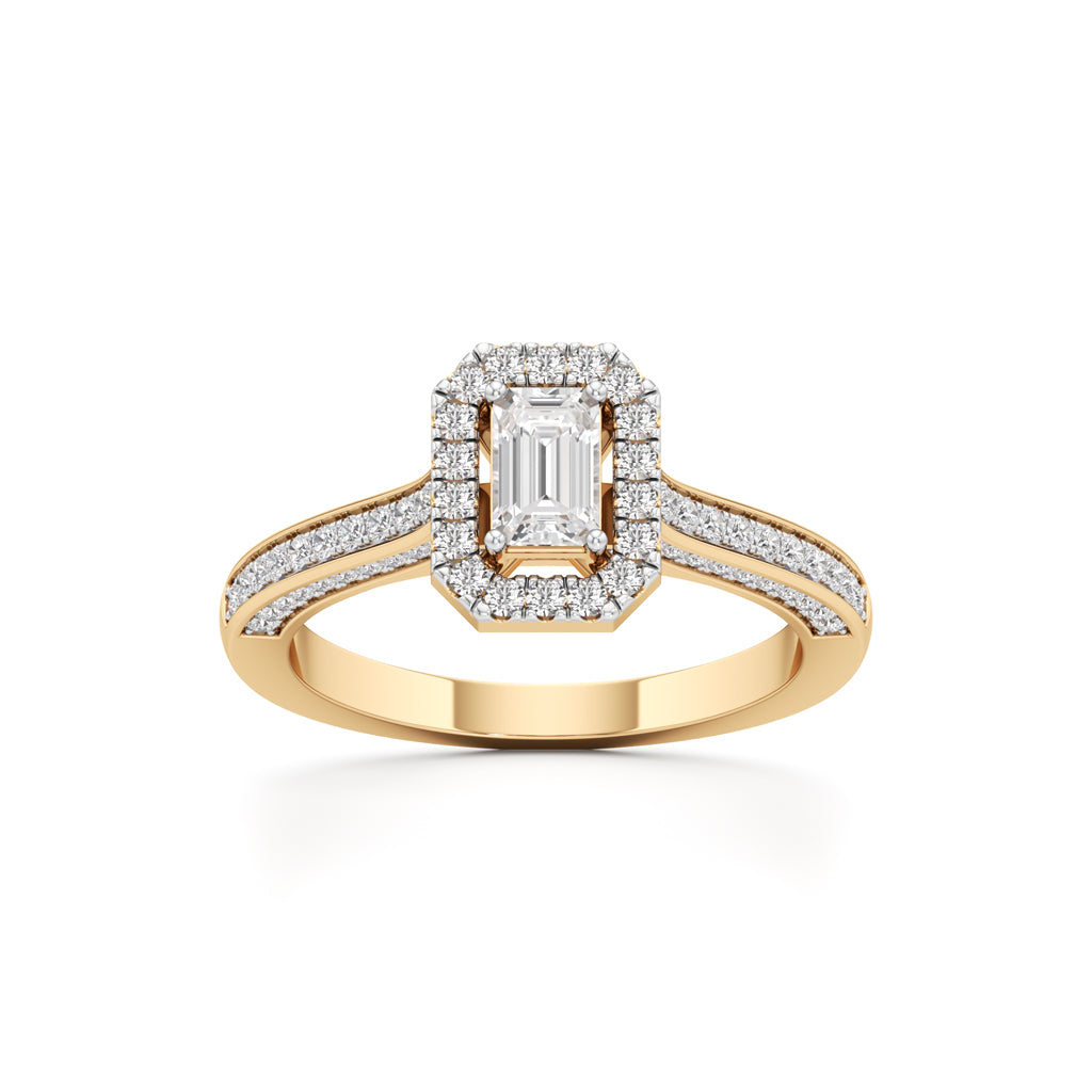 Emerald-Cut Diamond Halo Engagement Ring