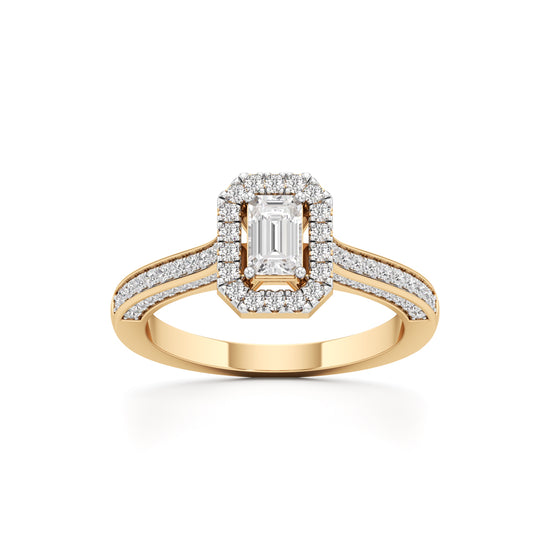Emerald-Cut Diamond Halo Engagement Ring