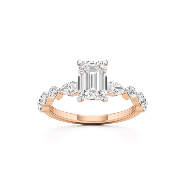 Emerald Cut & Pear Side Stone Ring