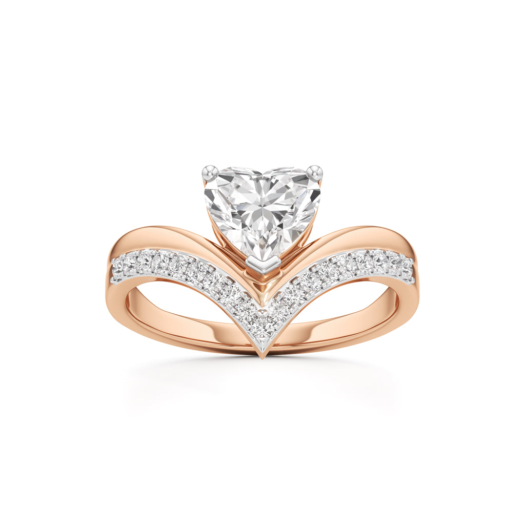 Heart Traced V-Shaped Pave Ring