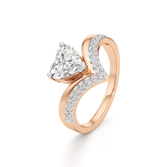 Heart Traced V-Shaped Pave Ring