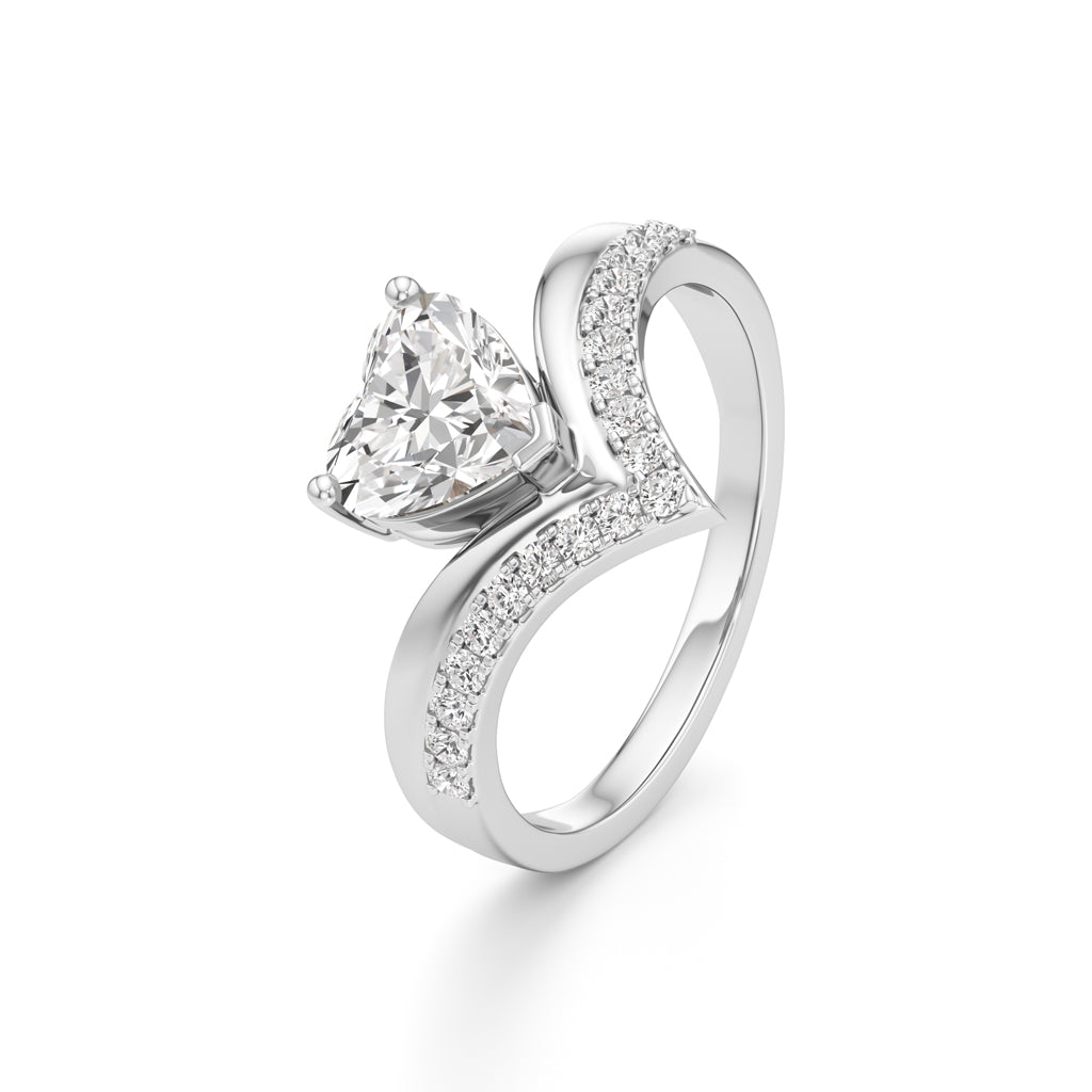 Heart Traced V-Shaped Pave Ring
