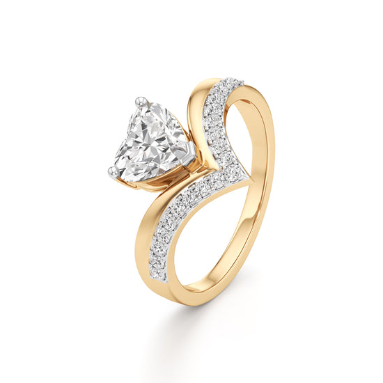 Heart Traced V-Shaped Pave Ring