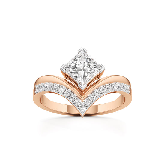 Princess Cut V-Shaped Embellished Engagement Ring