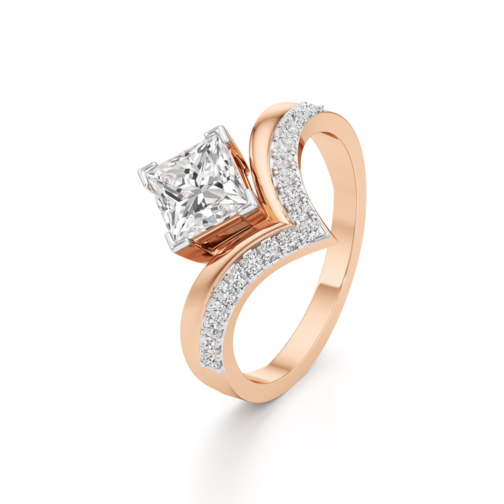 Princess Cut V-Shaped Embellished Engagement Ring