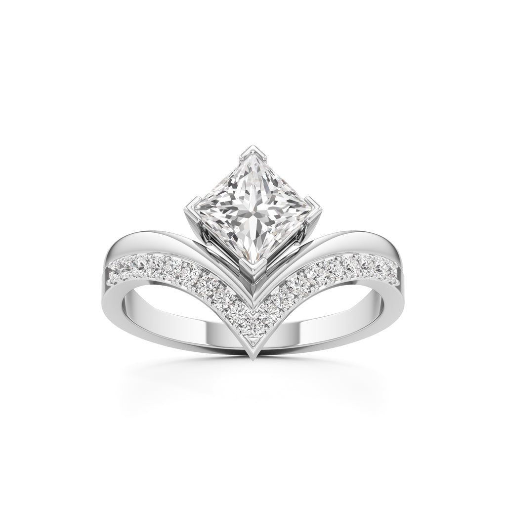 Princess Cut V-Shaped Embellished Engagement Ring