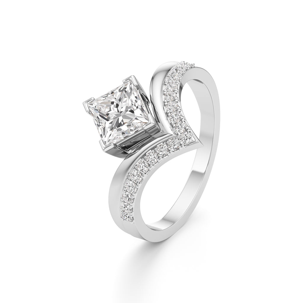 Princess Cut V-Shaped Embellished Engagement Ring