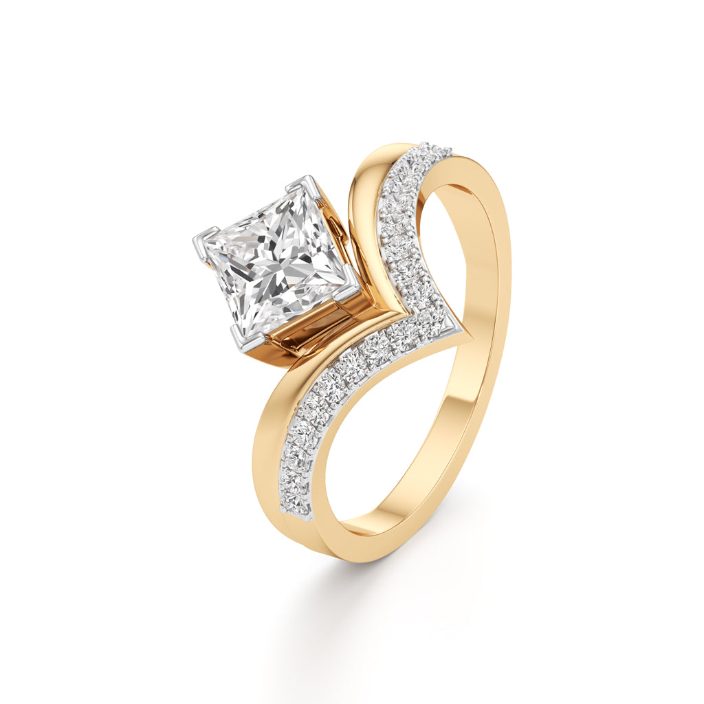 Princess Cut V-Shaped Embellished Engagement Ring