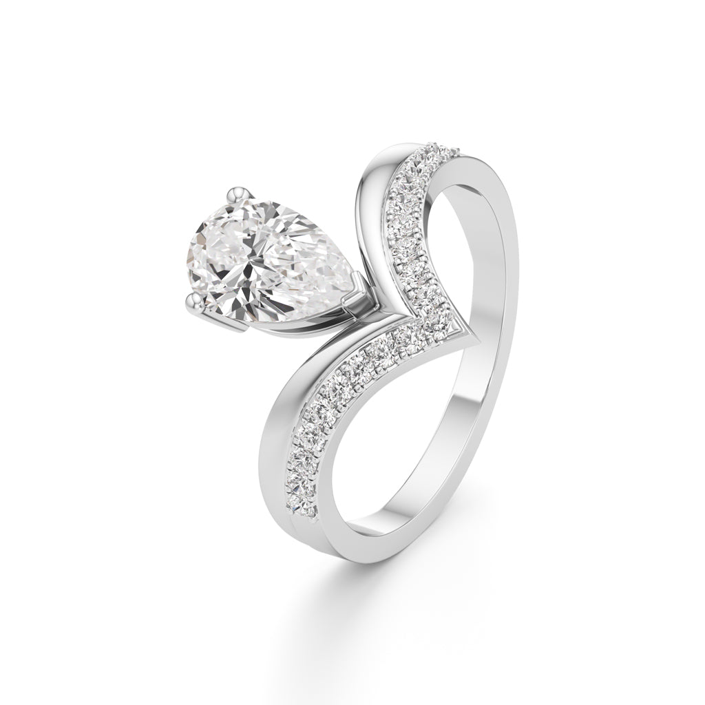 Pear Solitaire V-Shaped Grace Ring