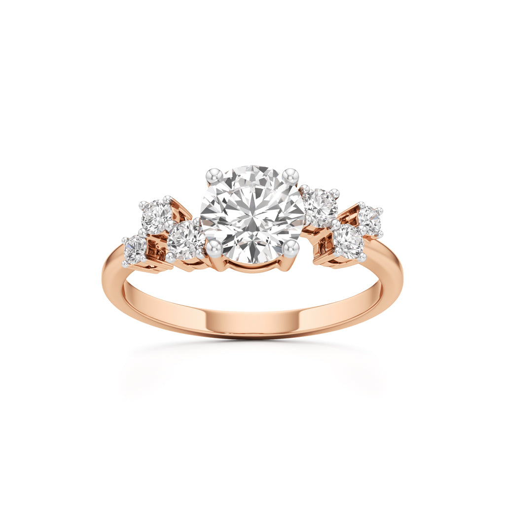Round Solitaire with Cluster Side Stones Ring