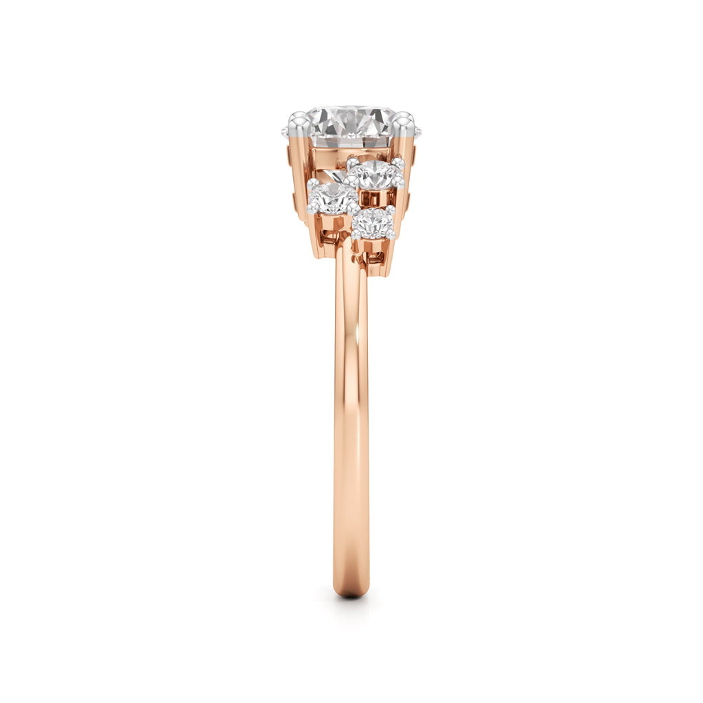 Round Solitaire with Cluster Side Stones Ring