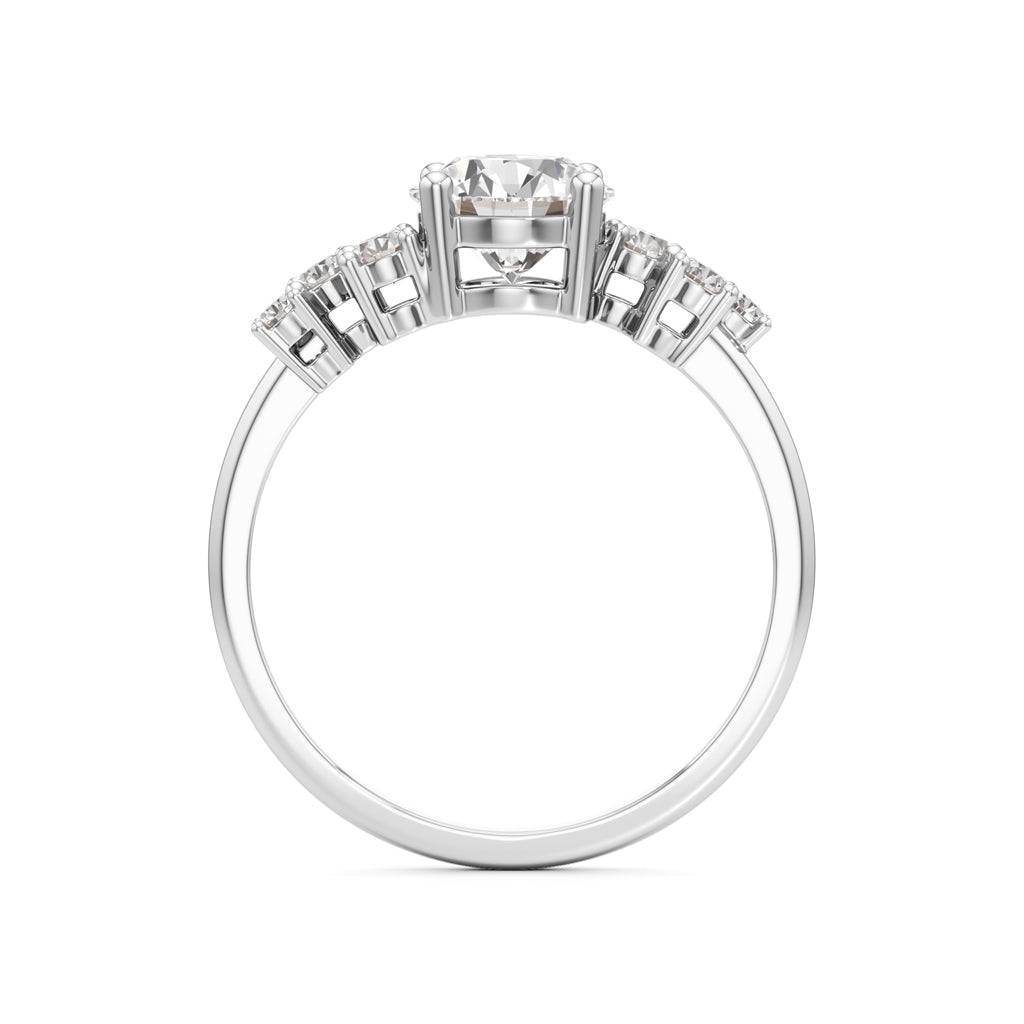 Round Solitaire with Cluster Side Stones Ring