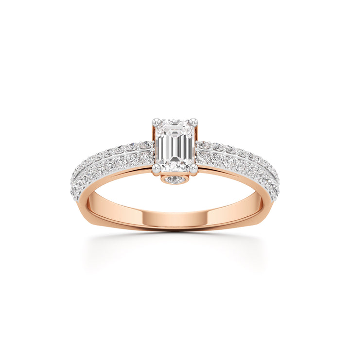 Emerald Cut Solitaire with Pave Accent Ring