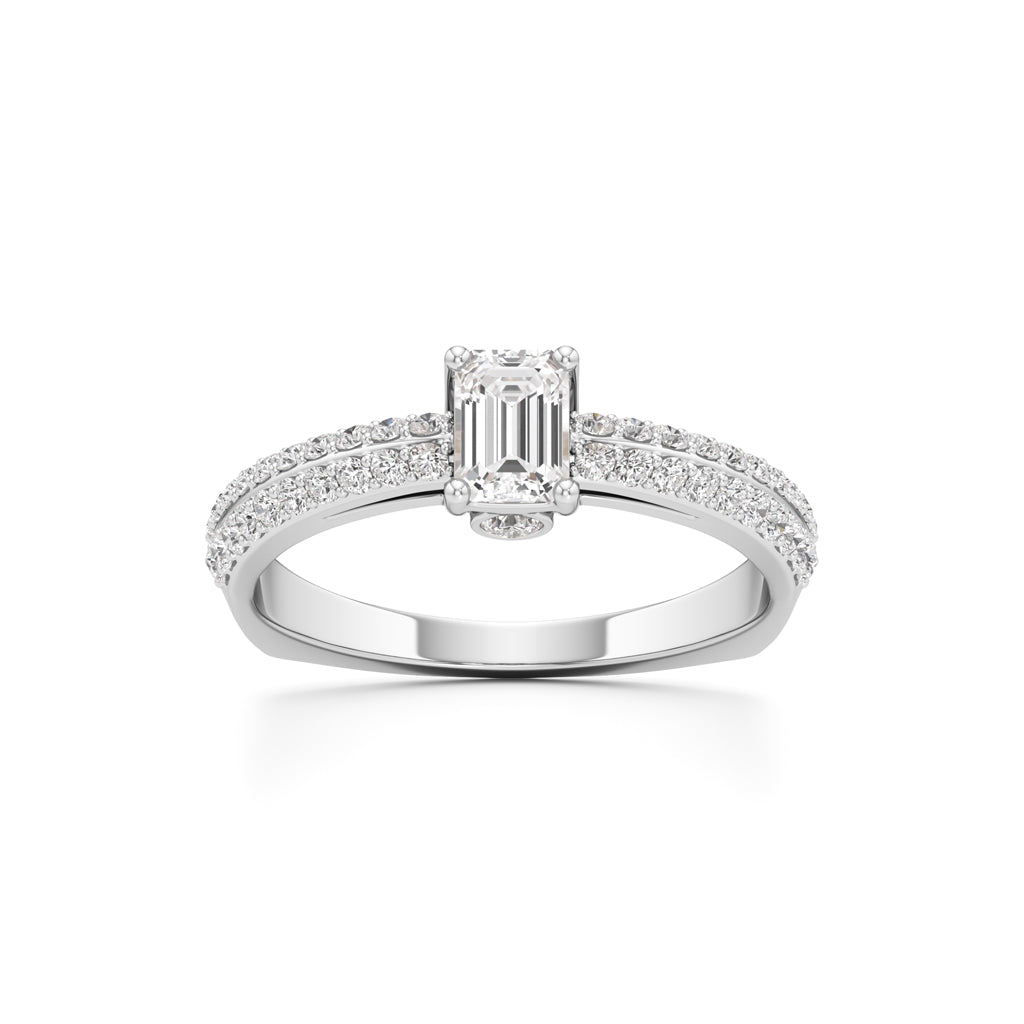 Emerald Cut Solitaire with Pave Accent Ring