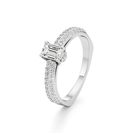 Emerald Cut Solitaire with Pave Accent Ring