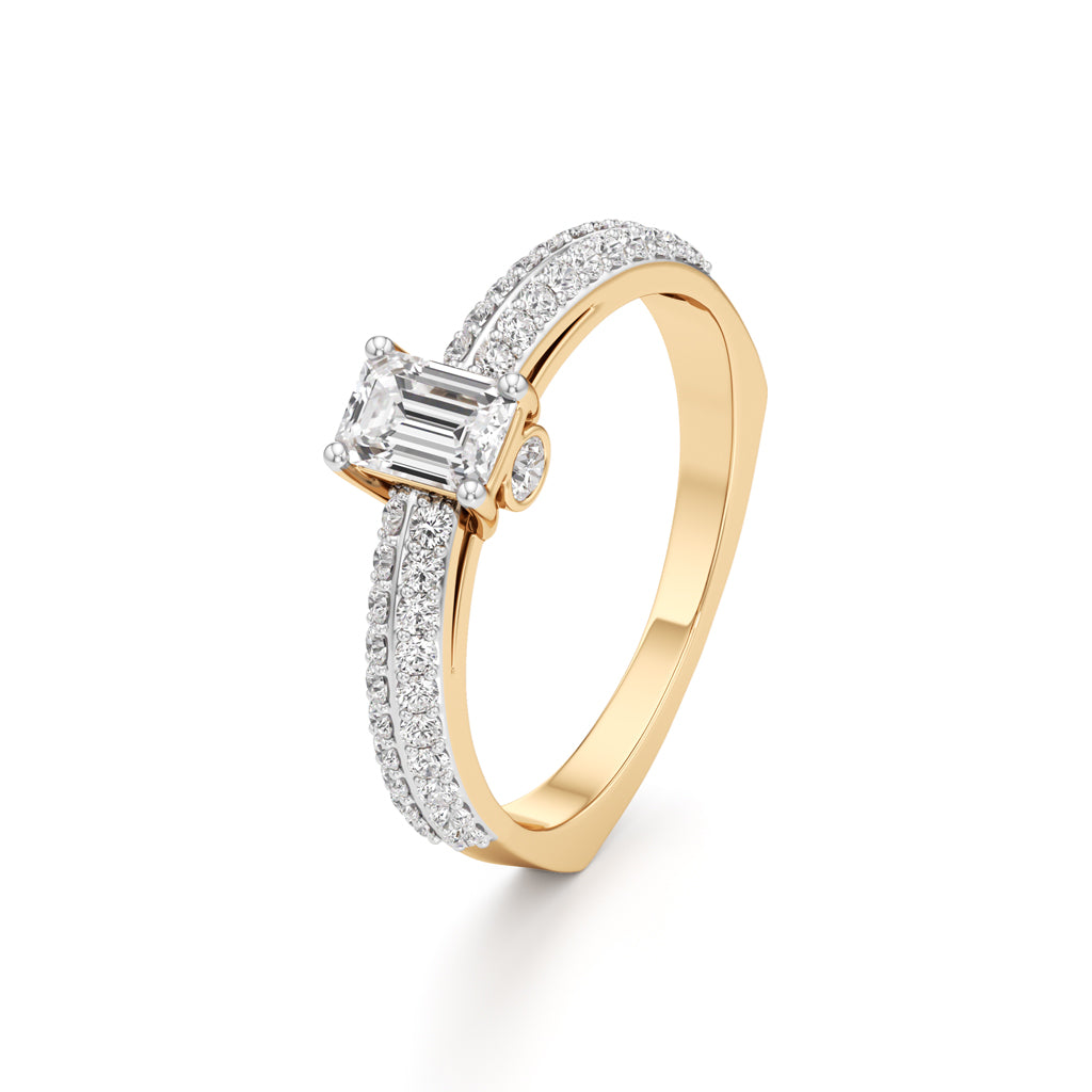Emerald Cut Solitaire with Pave Accent Ring