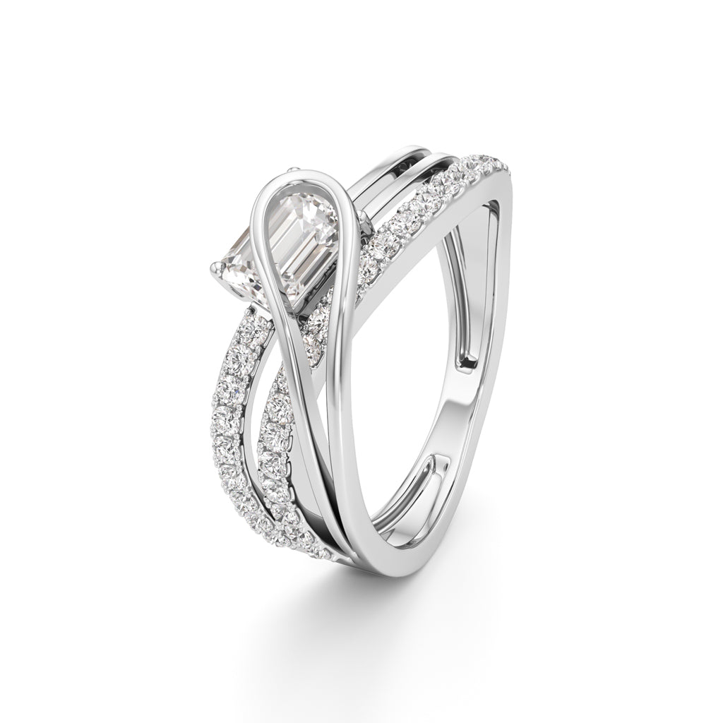 Emerald Cut Intertwined Spark Ring