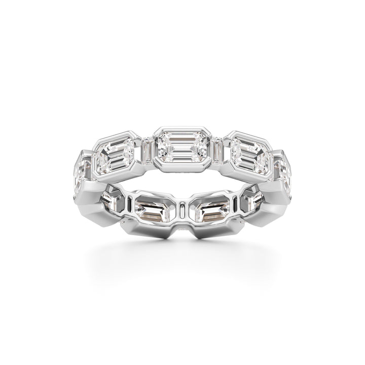 Bezel Set Emerald & Baguette Diamond Eternity Band