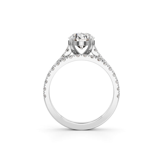 Round Diamond with Double Pave Band Wedding Set