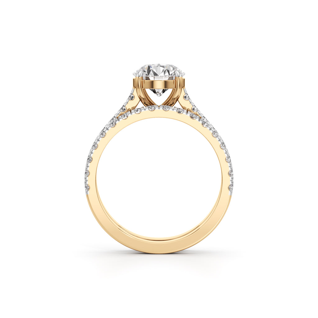 Round Diamond with Double Pave Band Wedding Set